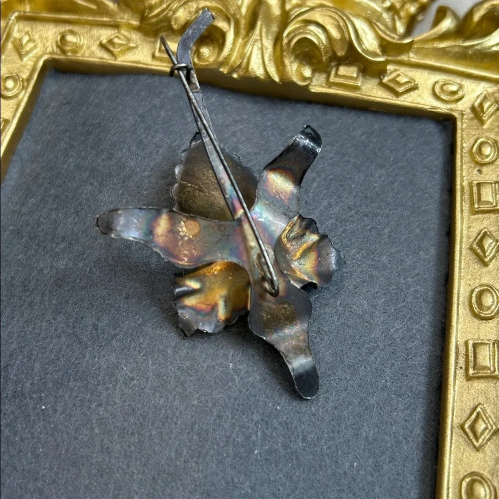 Vintage Orchid Brooch with Faux Pearls possibly Sterling?
